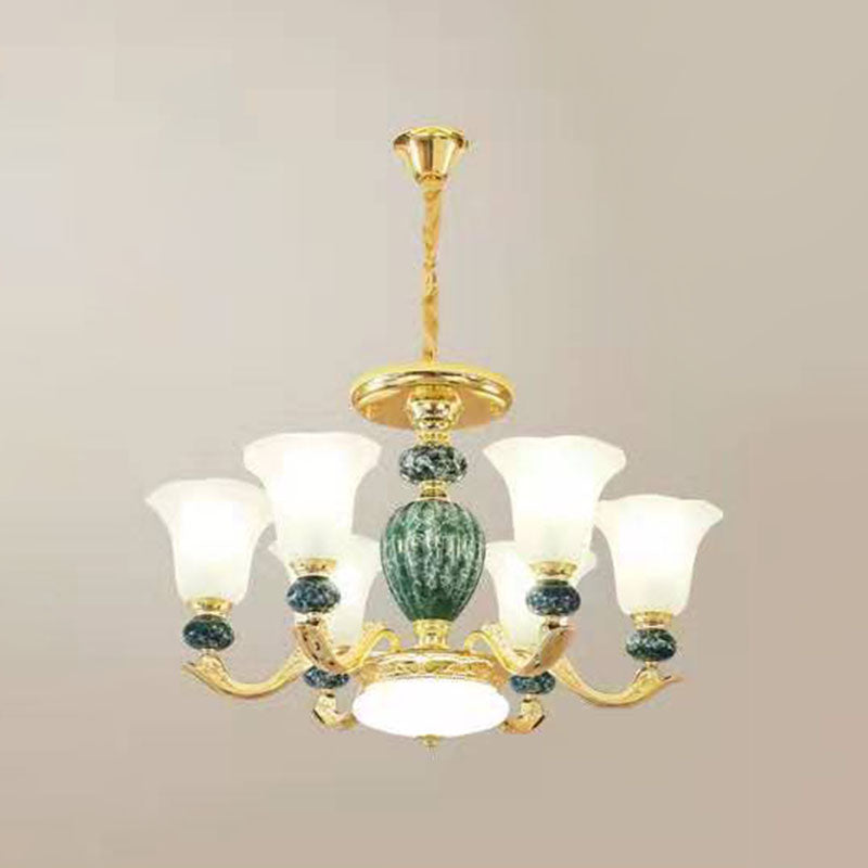 Minimal Frosted Glass Morning Glory Chandelier - Ideal Living Room Hanging Lamp 6 / Green