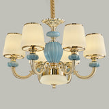 Blue Frosted Glass Barrel Chandelier For Living Room With Simple Ceramic Suspension Pendant 6 /
