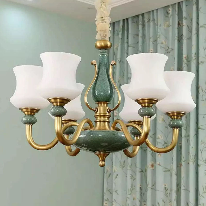 Green Frosted Glass Chandelier Pendant Light For Modern Living Room Ceiling 6 /