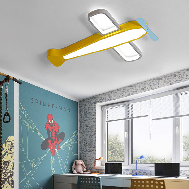 Kid’s Bedroom Cartoon Acrylic Led Ceiling Lamp - Yellow Propeller Plane Design / 21’