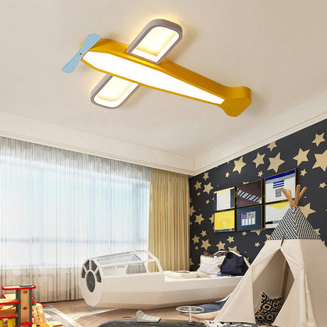 Kids Bedroom Cartoon Acrylic Led Ceiling Lamp - Yellow Propeller Plane Design