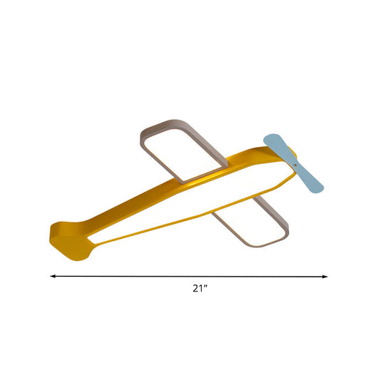 Kids Bedroom Cartoon Acrylic Led Ceiling Lamp - Yellow Propeller Plane Design