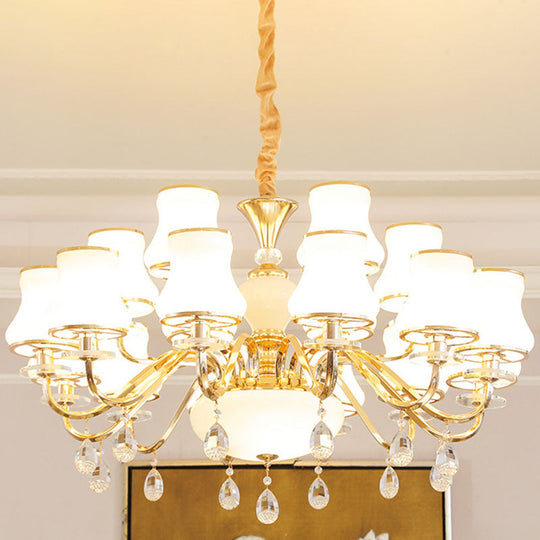 Minimalist Gold Chandelier Pendant With Curved Down Lighting And Frosted Glass Shade 18 / White A