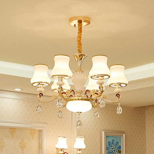 Flared Opal Frosted Glass Chandelier Pendant In Gold - Simplicity Meets Elegance 6 /