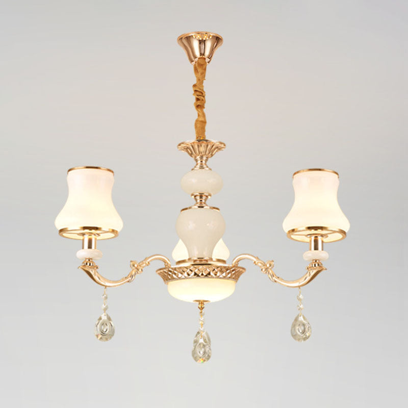 Frosted Glass Curve Chandelier With Crystal Accent In Gold - Minimal Ceiling Lighting 3 /