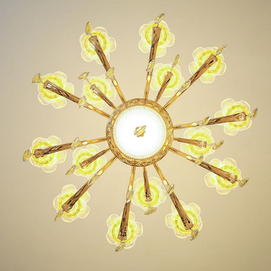Contemporary Gold Chandelier - Floral K9 Crystal Drop Lamp For Bedroom