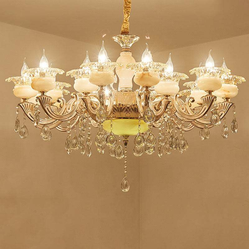 Contemporary Gold Petal Chandelier Lamp With Crystal Draping 18 /
