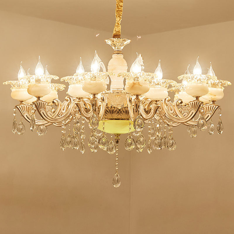 Contemporary Gold Petal Chandelier Lamp With Crystal Draping