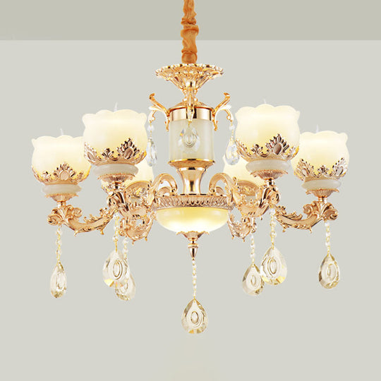 Gold Blossom Crystal Pendant Chandelier With Elegant Jade Shade 6 /
