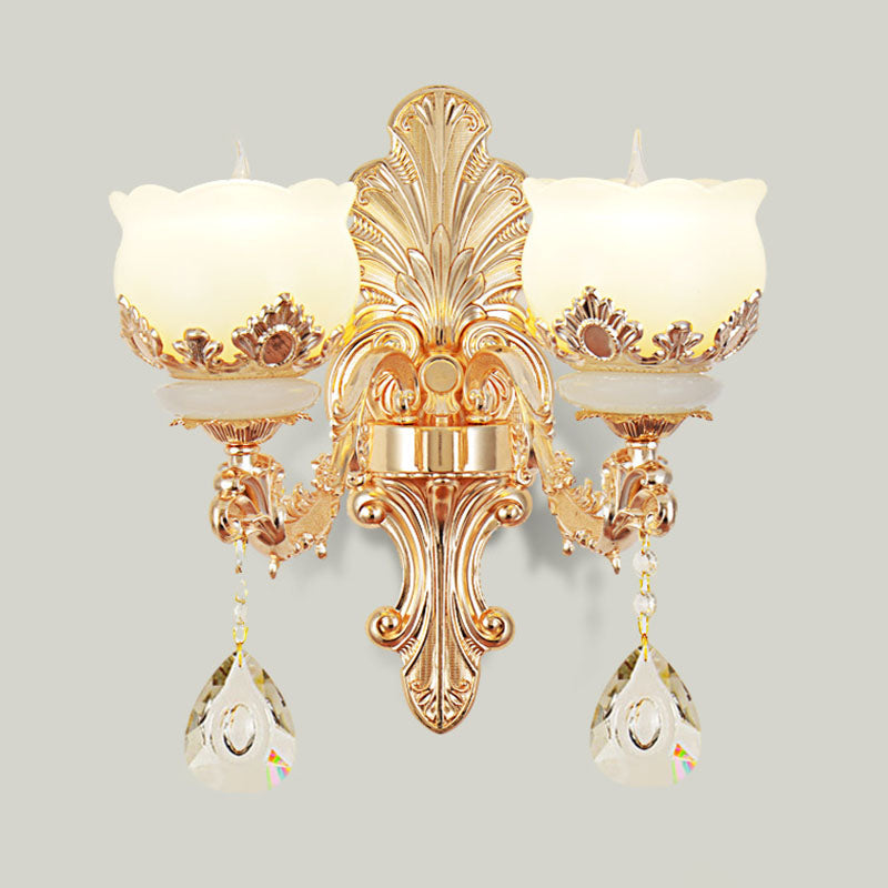 Gold Blossom Crystal Pendant Chandelier With Elegant Jade Shade 2 /