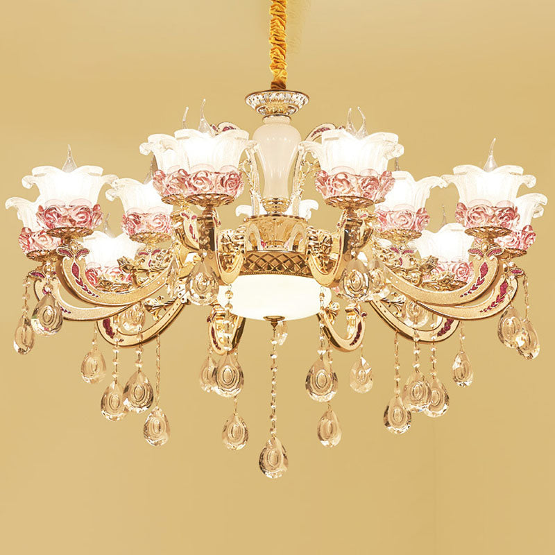 Contemporary Frosted Glass Chandelier With Crystal Accents - Perfect For Living Room Décor