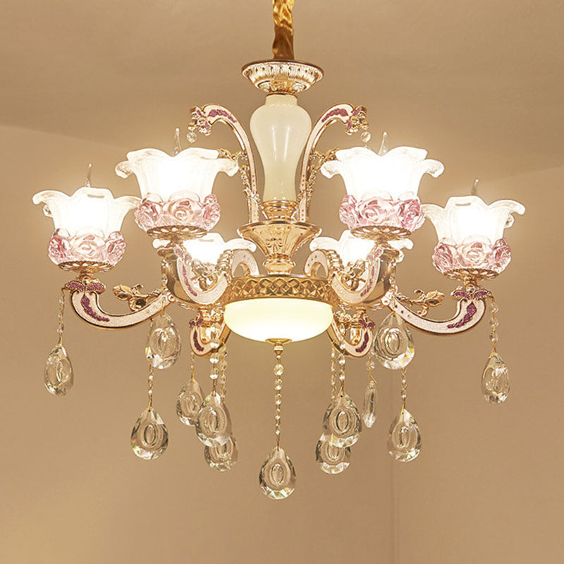 Contemporary Frosted Glass Chandelier With Crystal Accents - Perfect For Living Room Décor