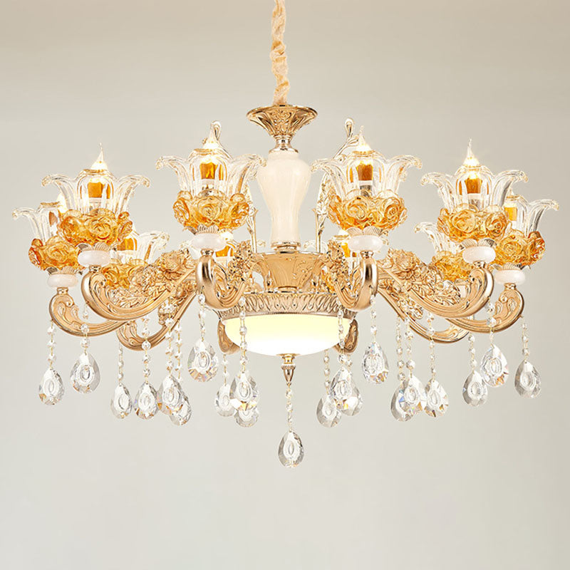 Floral Clear Glass Living Room Chandelier - Simple Gold Suspension Light Fixture 10 /