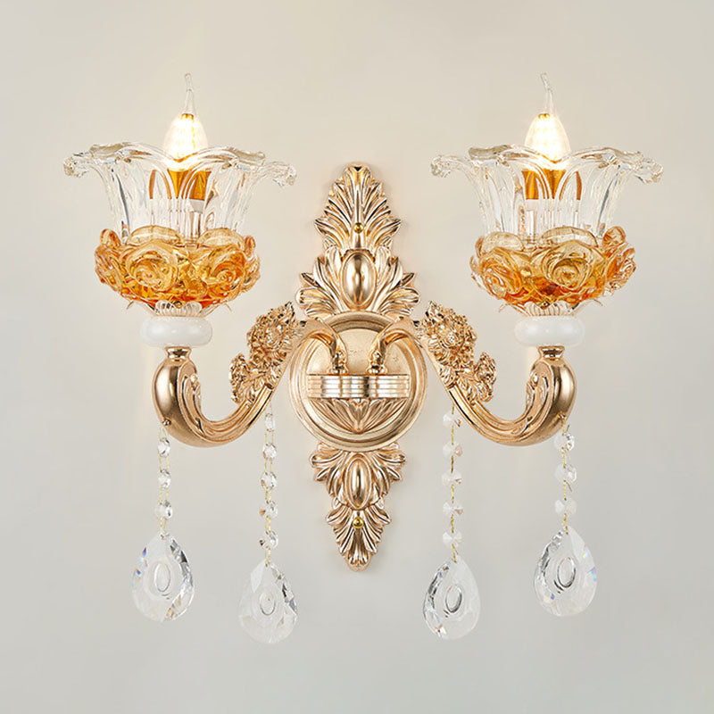 Gold Floral Glass Chandelier: Elegant Living Room Suspension Lamp 2 /
