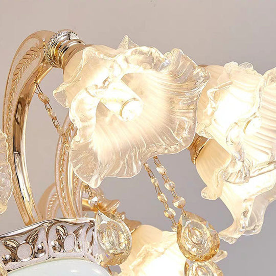Nordic Gold Flower Chandelier Light Fixture With Frosted Textured Glass Shade - Hanging Lighting