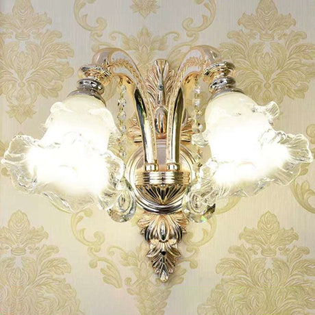 Nordic Gold Flower Chandelier Light Fixture With Frosted Textured Glass Shade - Hanging Lighting 2 /