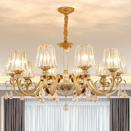 Simplicity Gold Tapered Crystal Hanging Light Kit - Elegant Ceiling Chandelier With Scrolled Arm