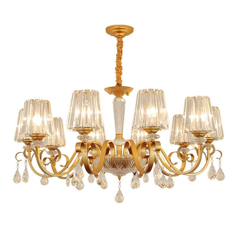 Simplicity Gold Tapered Crystal Hanging Light Kit - Elegant Ceiling Chandelier With Scrolled Arm