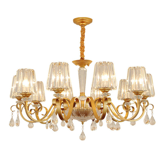 Simplicity Gold Tapered Crystal Hanging Light Kit - Elegant Ceiling Chandelier With Scrolled Arm