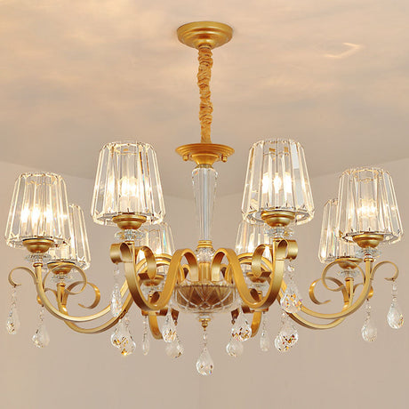 Simplicity Gold Crystal Hanging Light Kit: Tapered Beveled Design With Scrolled Arm