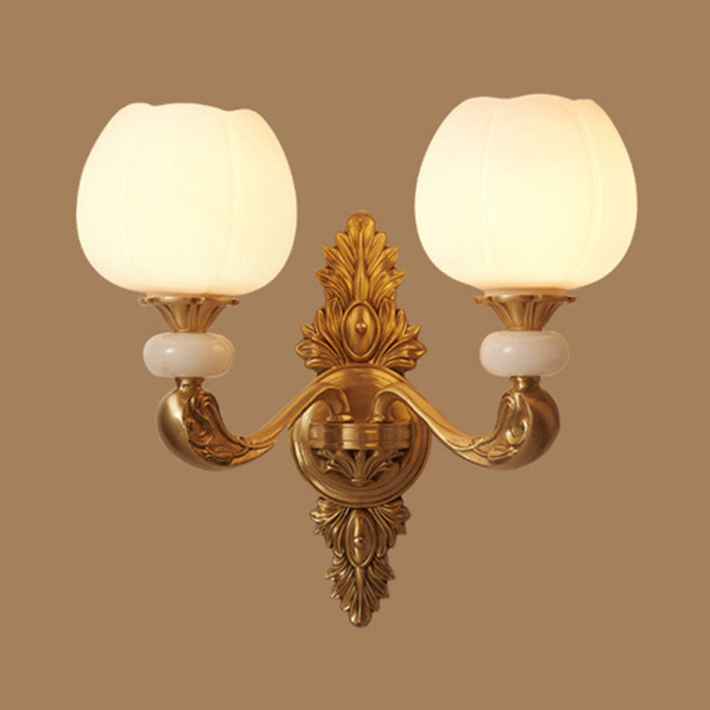 Opal Glass Bud Pendant Chandelier With Brass Suspension - Modern Style And Curved Arm 2 / White