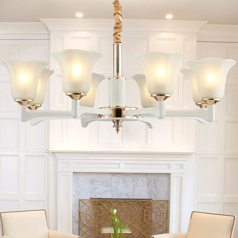 Simplicity Cream Ruffle Chandelier With Frosted Glass Drop Pendant - Perfect For Bedroom Lighting