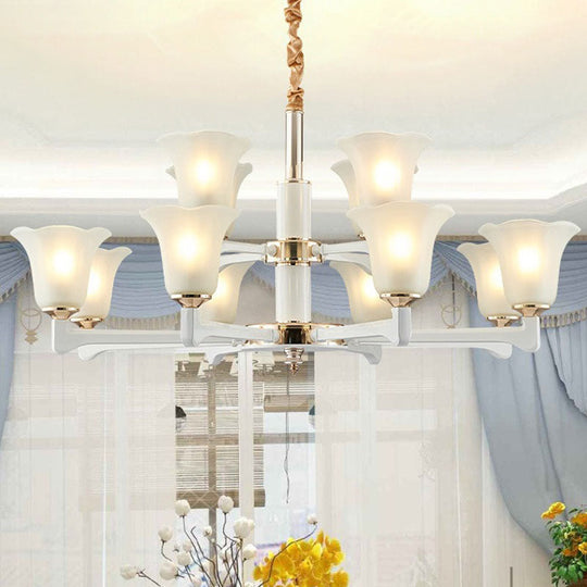 Simplicity Cream Ruffle Chandelier With Frosted Glass Drop Pendant - Perfect For Bedroom Lighting