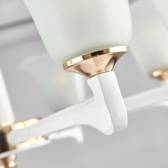 Simplicity Cream Ruffle Chandelier With Frosted Glass Drop Pendant - Perfect For Bedroom Lighting