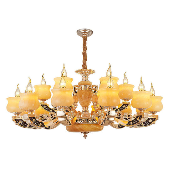 Traditional Style Yellow Jar Jade Chandelier Light Fixture For Living Room Pendant Lighting