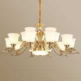 Gold Bell Glass Chandelier - Modern Opaline Lighting Fixture For Living Room