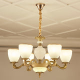Gold Simplicity Pendant Light Fixture For Living Room With Milky Glass Bowl Chandelier