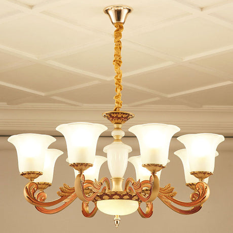 Modern Morning Glory Frosted Glass Chandelier: Gold Pendant Lighting For Bedroom
