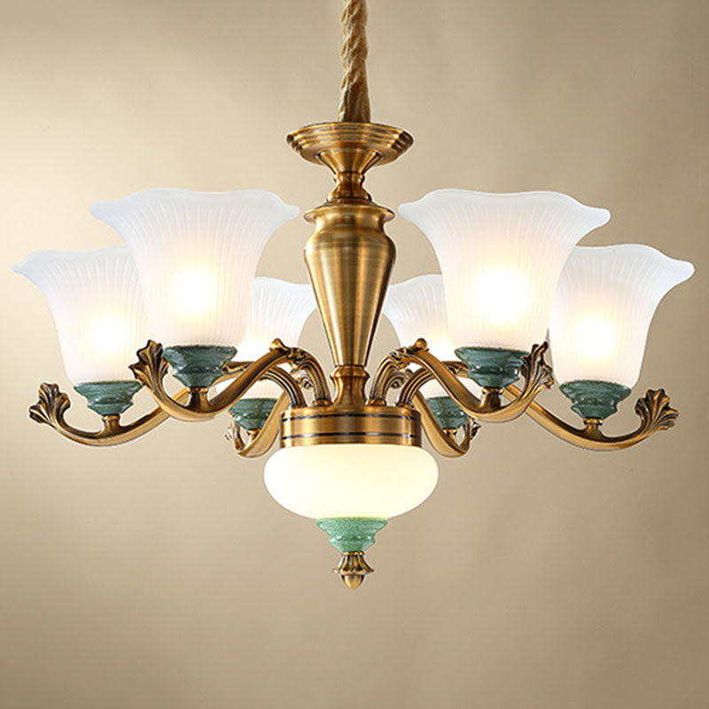 Sleek Opal Glass Pendant Chandelier With Brass Suspension - Perfect For Dining Rooms