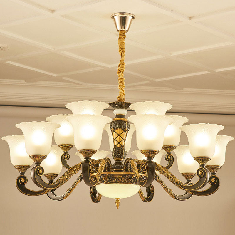 Simplicity Frosted Ribbed Glass Bell Chandelier Pendant Light 15 / White