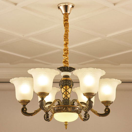 Simplicity Frosted Ribbed Glass Bell Chandelier Pendant Light 6 / White