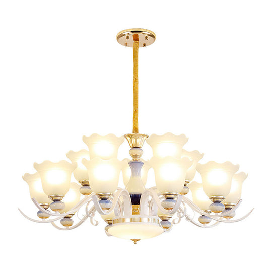 Nordic Blossom Glass Chandelier: Elegant White Hanging Light For Living Room