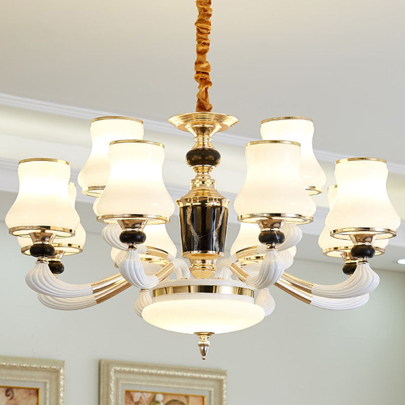 Modern Milky Glass Flared Pendulum Chandelier for Dining Room Lighting 12 / White