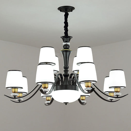 Modern Opal Glass Drum Pendant Chandelier For Living Room In Black 12 /