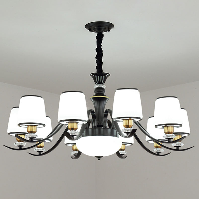 Modern Opal Glass Drum Pendant Chandelier For Living Room In Black 10 /