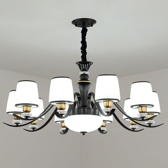 Modern Opal Glass Drum Pendant Chandelier For Living Room In Black 10 /