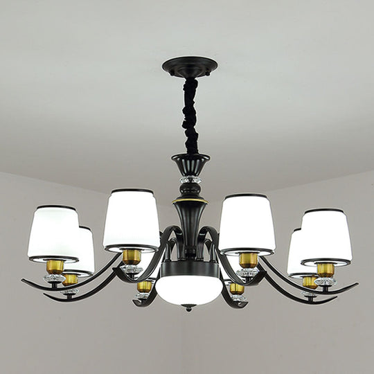 Modern Opal Glass Drum Pendant Chandelier For Living Room In Black 8 /