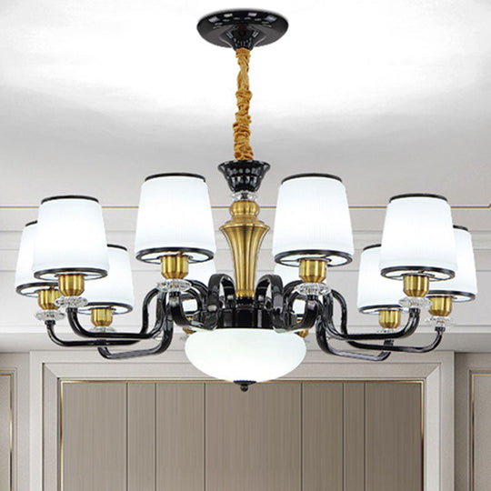Zeitgenössische schwarze Kronleuchterleuchte für Esszimmer – weiße Glasfass-Tropfenlampe