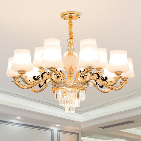 Gold Tapered Chandelier With Frosted Glass Shade For Living Room