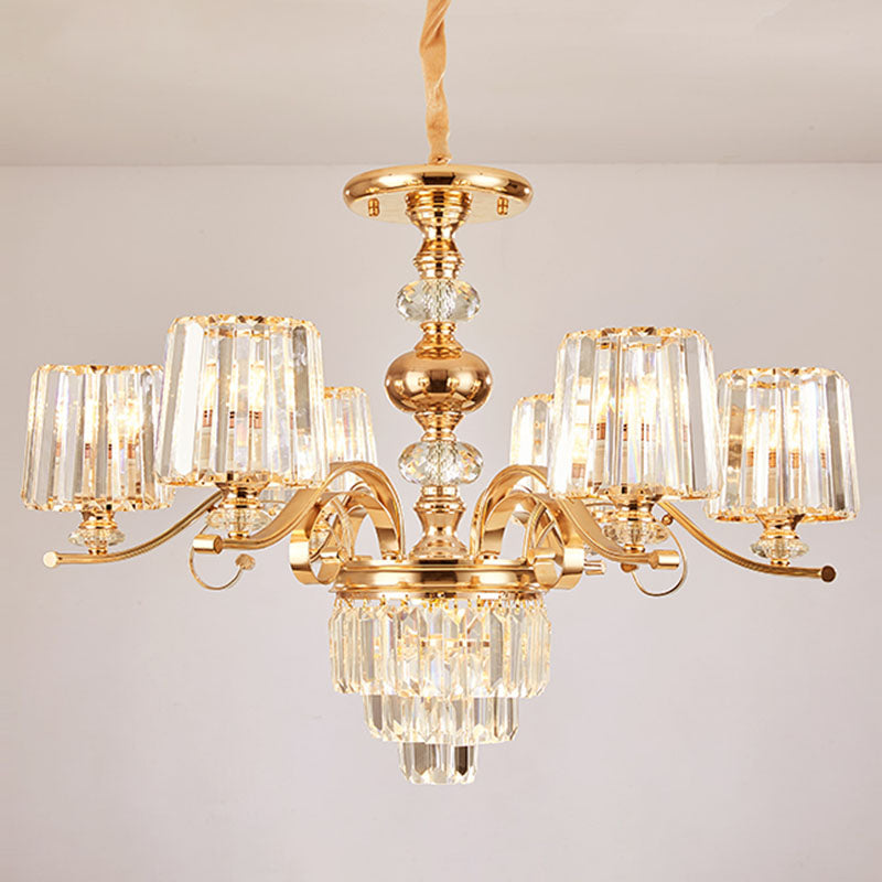 Modern Gold Crystal Cylinder Chandelier Pendant Lamp - Clear Stylish Lighting Fixture 6 /