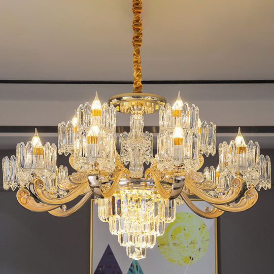 Gold Clear Crystal Drum Bedroom Chandelier: Modern Suspension Lighting Fixture 15 /