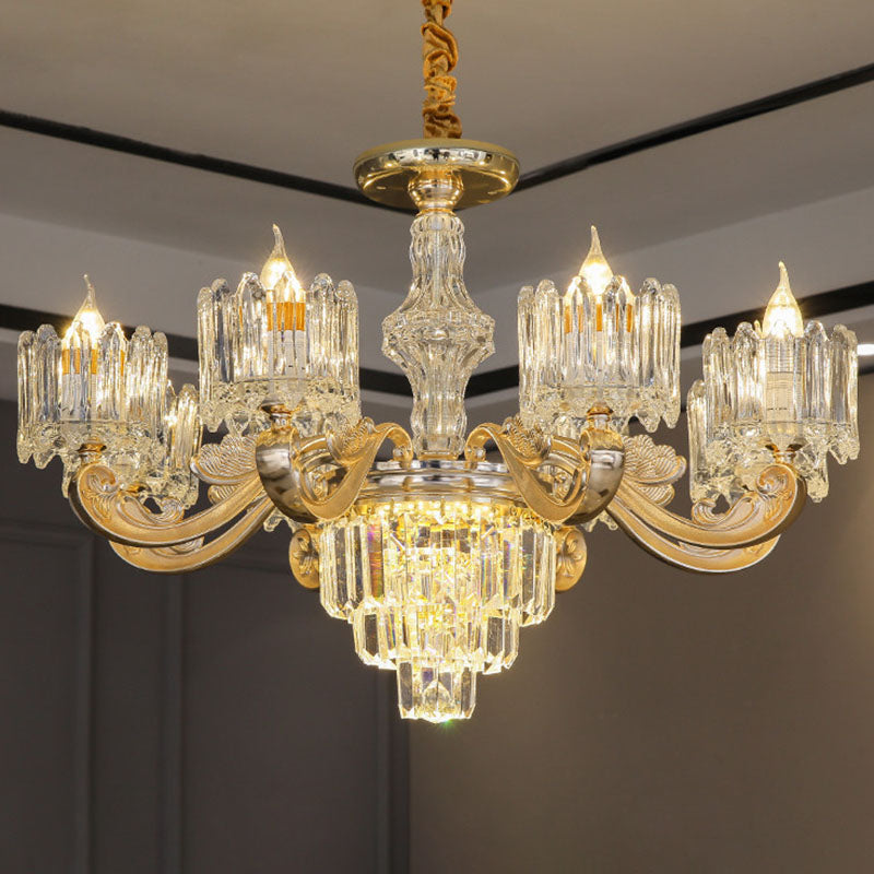 Gold Clear Crystal Drum Bedroom Chandelier: Modern Suspension Lighting Fixture 8 /