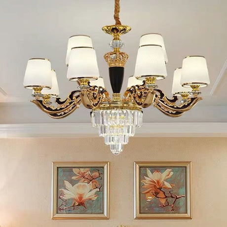 Opaline Glass Pendant Light Kit With Crystal Accent - Modern Gold Chandelier Design 12 /