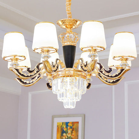 Opaline Glass Pendant Light Kit With Crystal Accent - Modern Gold Chandelier Design 8 /