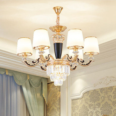 Opaline Glass Pendant Light Kit With Crystal Accent - Modern Gold Chandelier Design 6 /