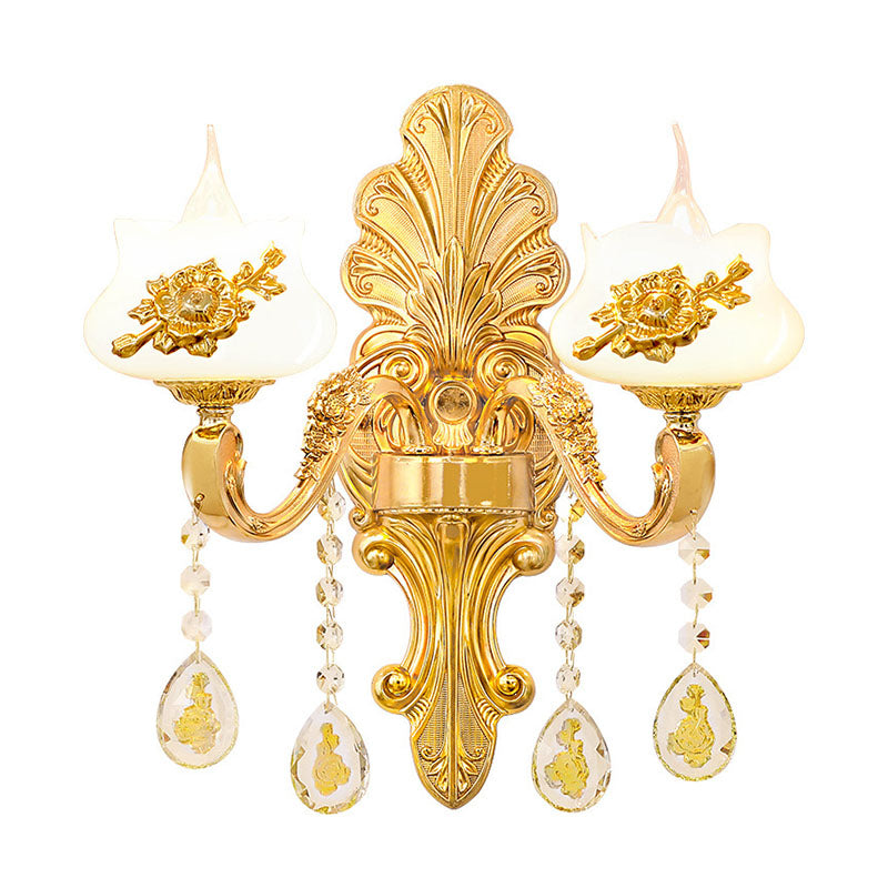Modern Gold Crystal Droplet Glass Flower Wall Mount Sconce